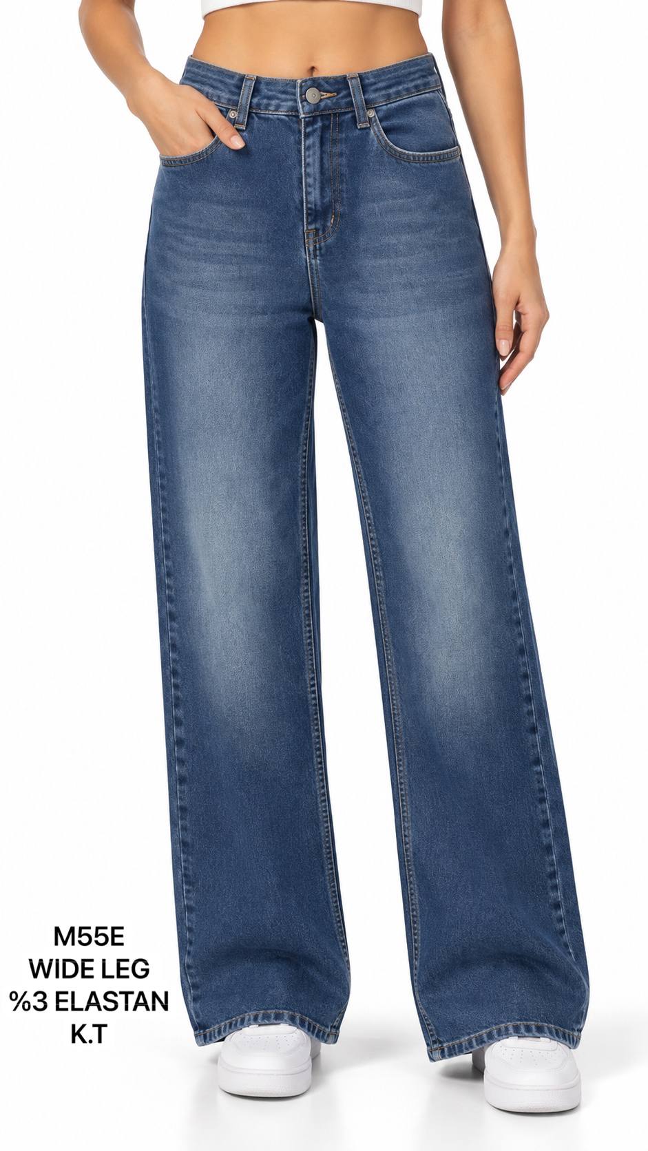ELASTAN WIDELEG DENİM PANTOLON görsel 9